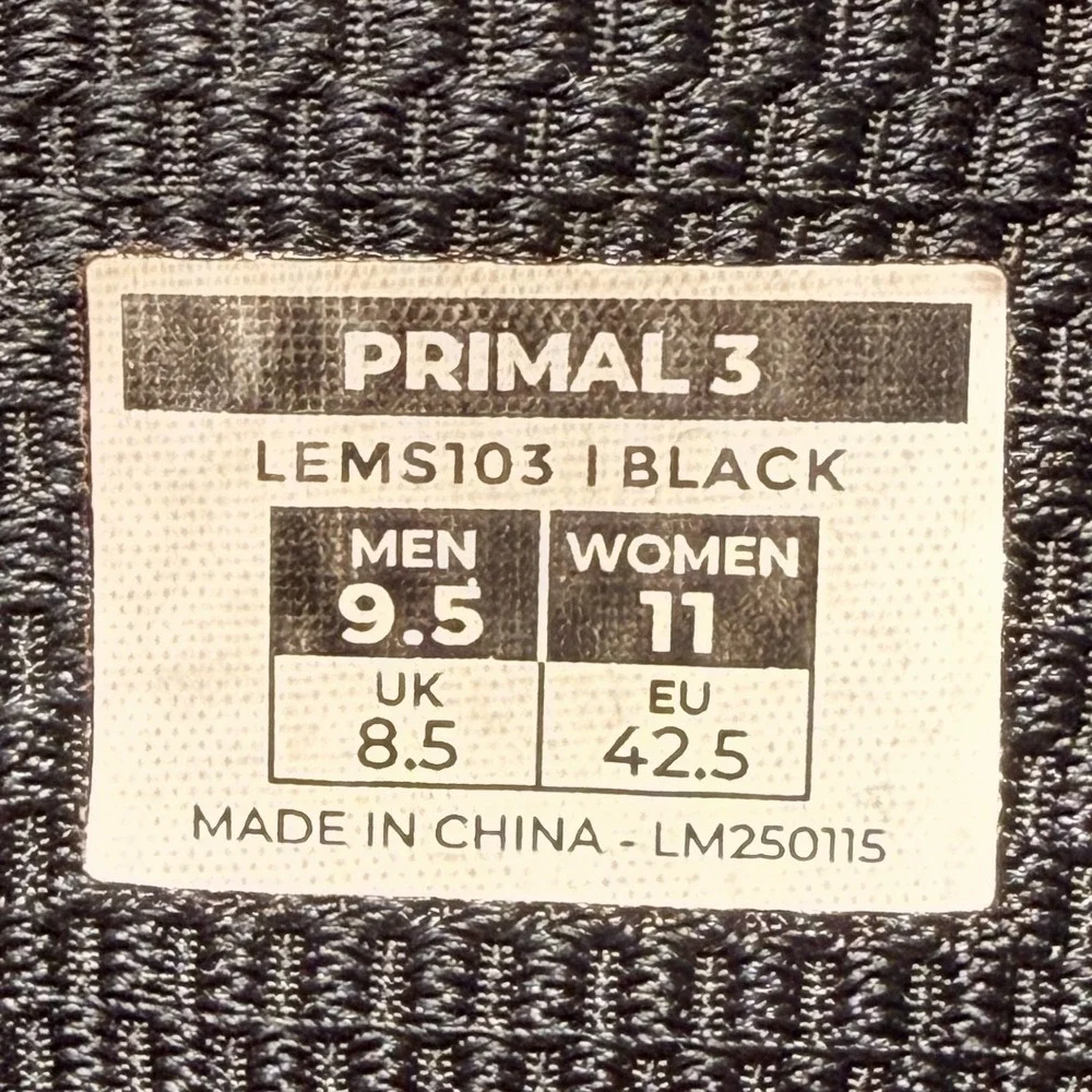 Lems Primal 3 Mens Size 9.5 Sneakers Shoes Black Barefoot Minimalist